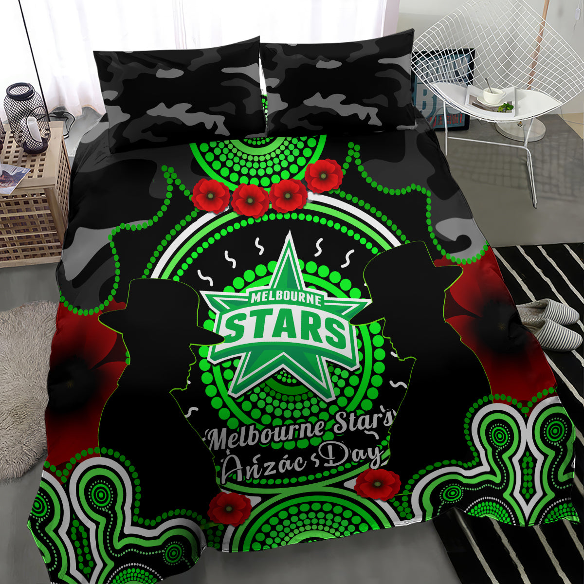 Melbourne Stars ANZAC 2024 Bedding Set Lest We Forget Poppy Mix Camouflage - Vibe Hoodie Shop