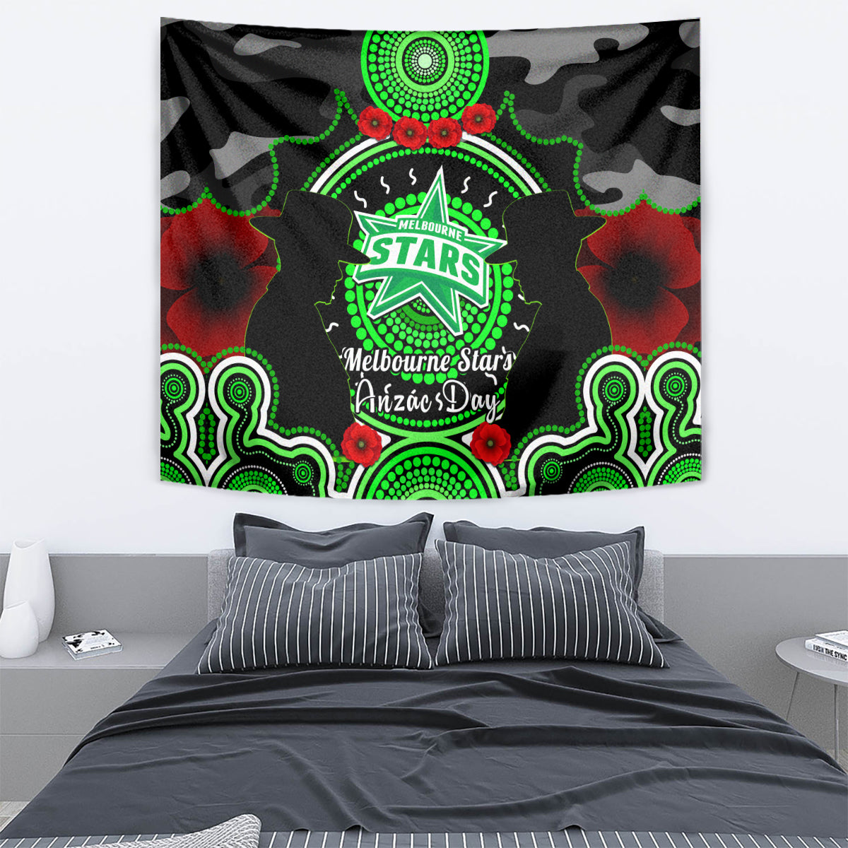 Melbourne Stars ANZAC 2024 Tapestry Lest We Forget Poppy Mix Camouflage - Vibe Hoodie Shop