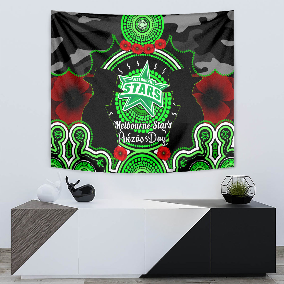 Melbourne Stars ANZAC 2024 Tapestry Lest We Forget Poppy Mix Camouflage - Vibe Hoodie Shop