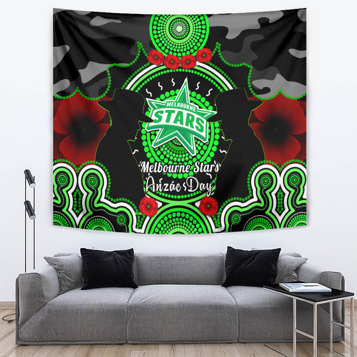 Melbourne Stars ANZAC 2024 Tapestry Lest We Forget Poppy Mix Camouflage - Vibe Hoodie Shop