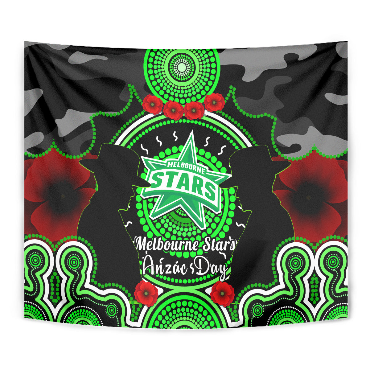 Melbourne Stars ANZAC 2024 Tapestry Lest We Forget Poppy Mix Camouflage - Vibe Hoodie Shop