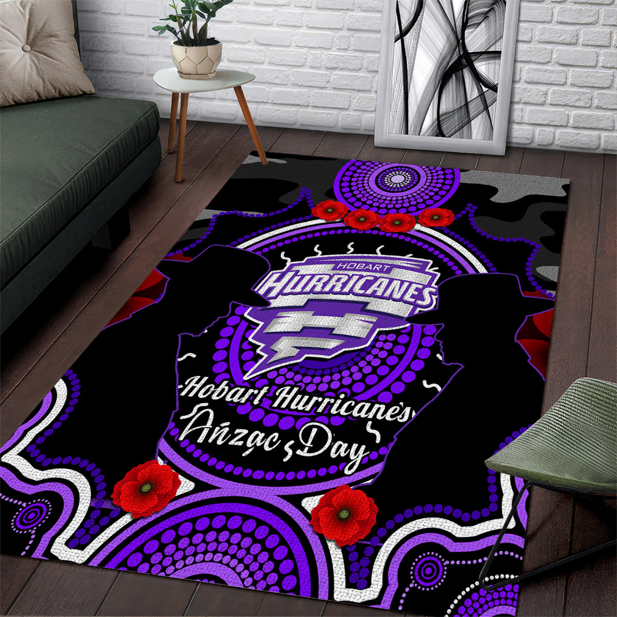 Hobart Hurricanes ANZAC 2024 Area Rug Lest We Forget Poppy Mix Camouflage - Vibe Hoodie Shop