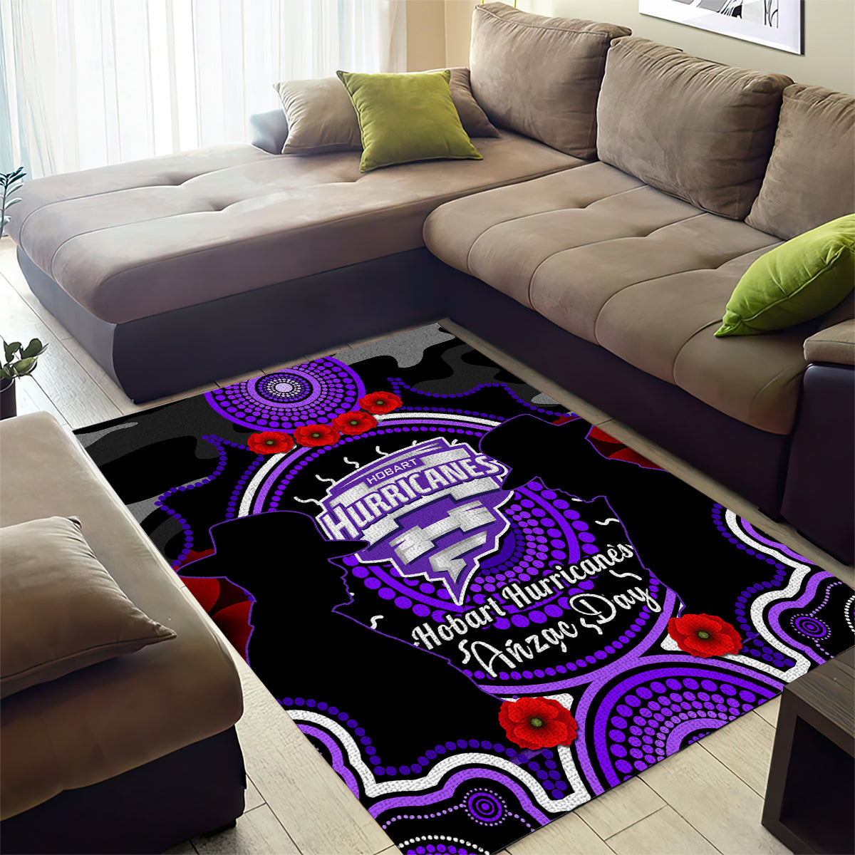 Hobart Hurricanes ANZAC 2024 Area Rug Lest We Forget Poppy Mix Camouflage - Vibe Hoodie Shop