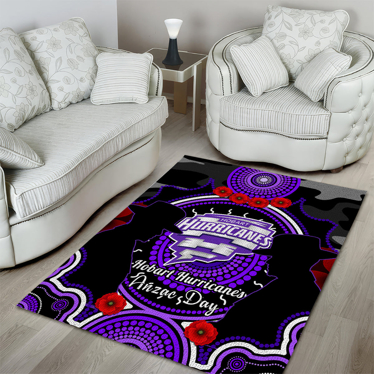 Hobart Hurricanes ANZAC 2024 Area Rug Lest We Forget Poppy Mix Camouflage - Vibe Hoodie Shop