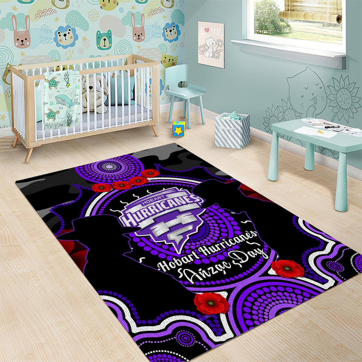 Hobart Hurricanes ANZAC 2024 Area Rug Lest We Forget Poppy Mix Camouflage - Vibe Hoodie Shop