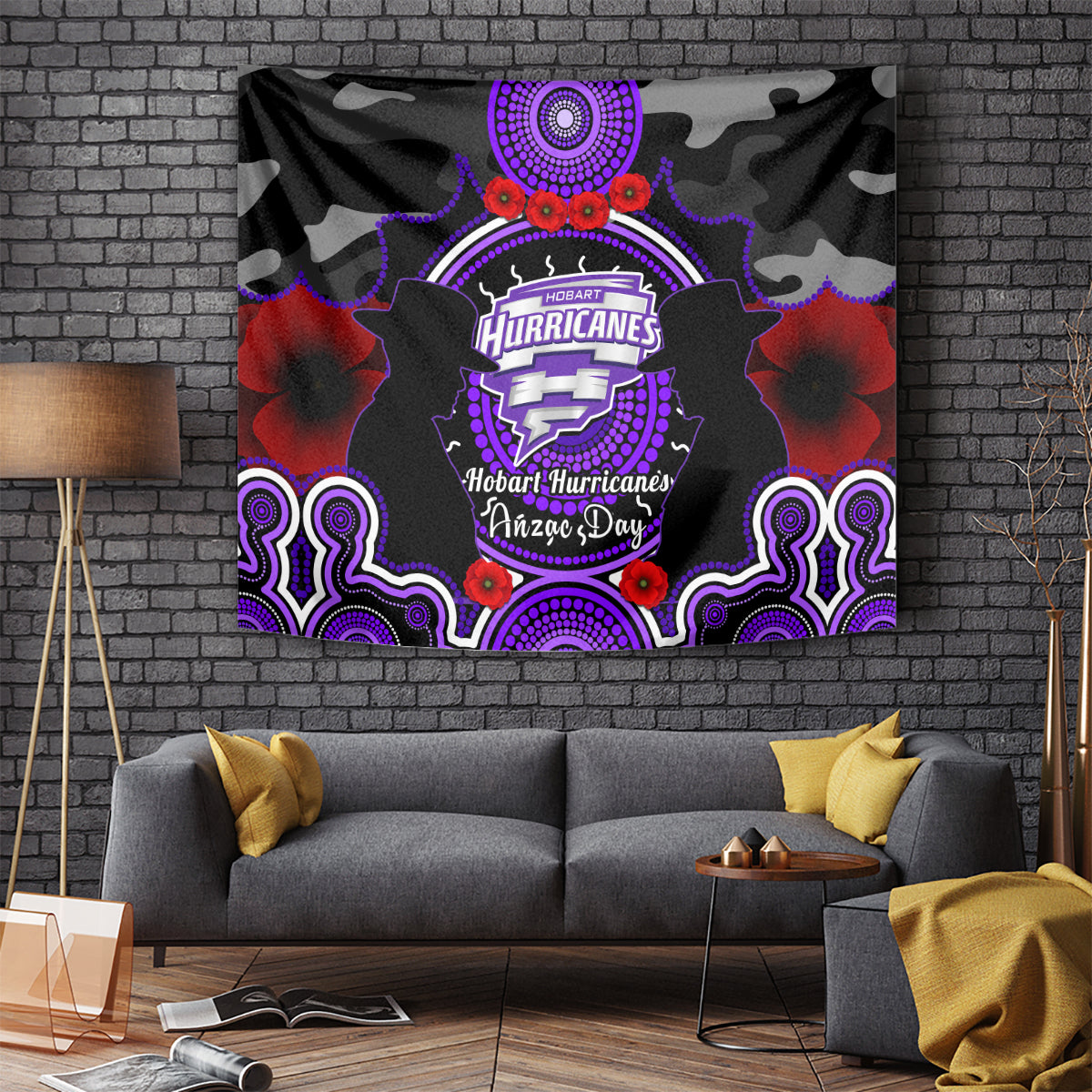 Hobart Hurricanes ANZAC 2024 Tapestry Lest We Forget Poppy Mix Camouflage - Vibe Hoodie Shop