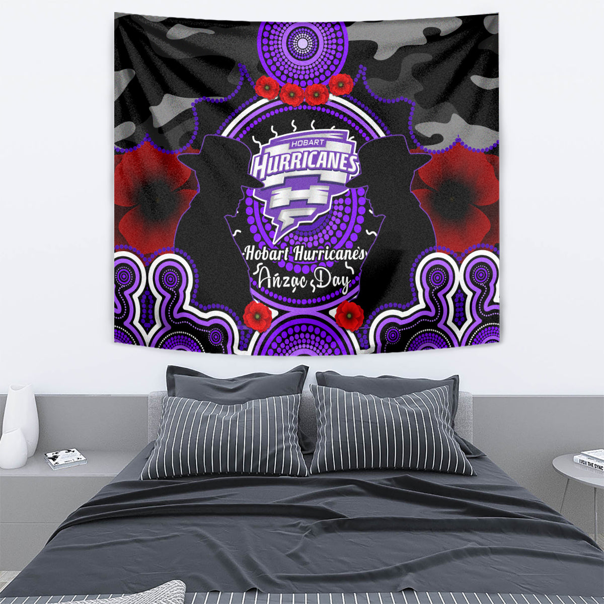 Hobart Hurricanes ANZAC 2024 Tapestry Lest We Forget Poppy Mix Camouflage - Vibe Hoodie Shop