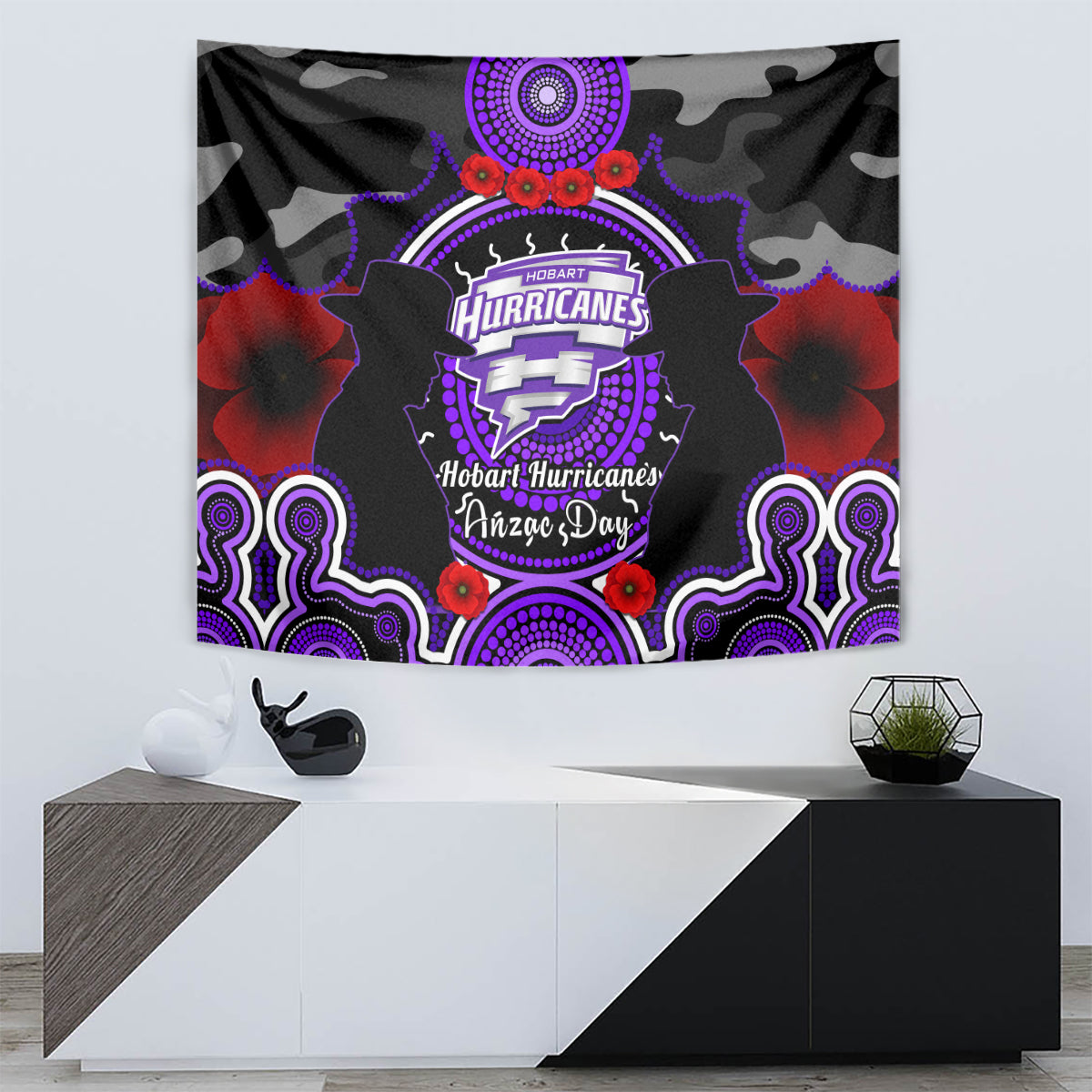 Hobart Hurricanes ANZAC 2024 Tapestry Lest We Forget Poppy Mix Camouflage - Vibe Hoodie Shop