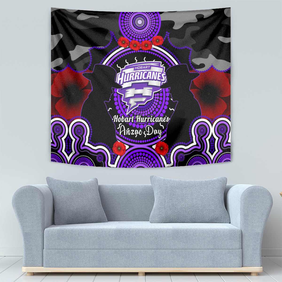 Hobart Hurricanes ANZAC 2024 Tapestry Lest We Forget Poppy Mix Camouflage - Vibe Hoodie Shop