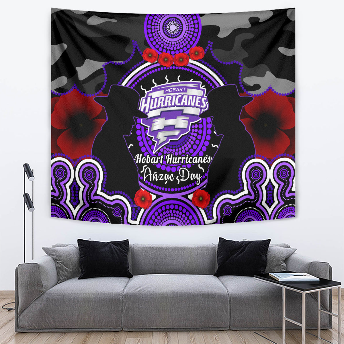 Hobart Hurricanes ANZAC 2024 Tapestry Lest We Forget Poppy Mix Camouflage - Vibe Hoodie Shop