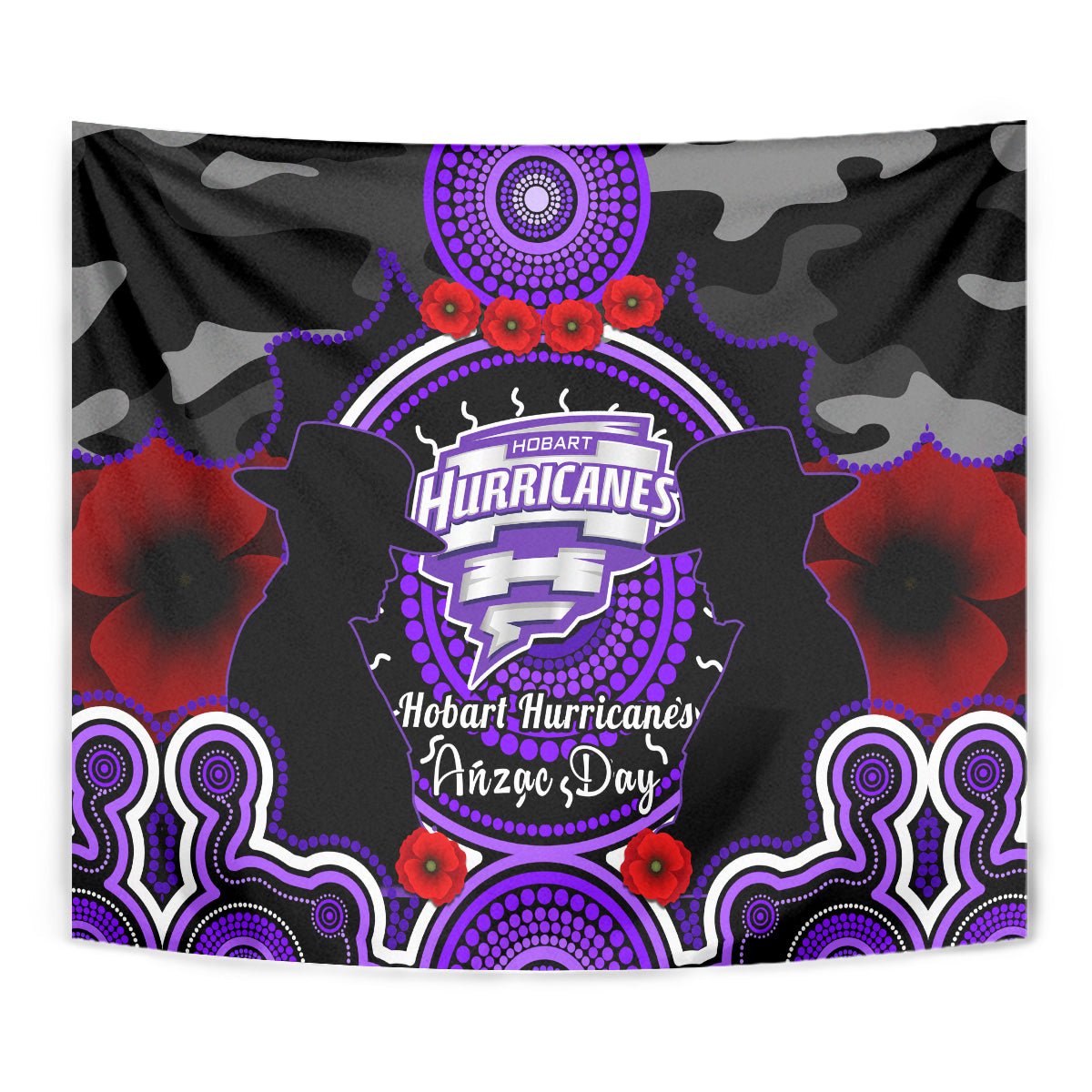 Hobart Hurricanes ANZAC 2024 Tapestry Lest We Forget Poppy Mix Camouflage - Vibe Hoodie Shop