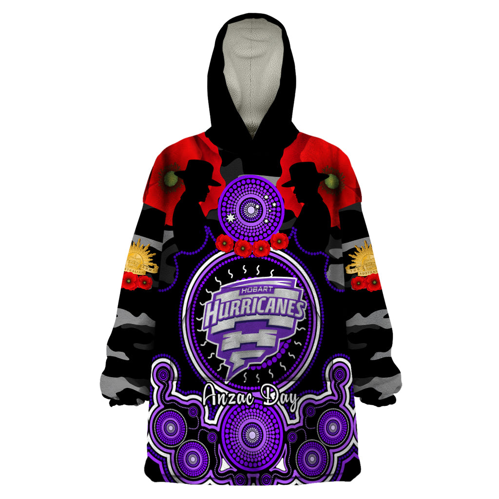 Hobart Hurricanes ANZAC 2024 Wearable Blanket Hoodie Lest We Forget Poppy Mix Camouflage - Vibe Hoodie Shop