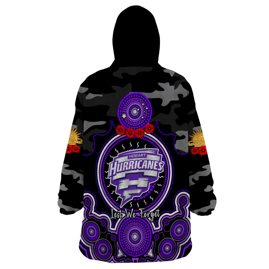 Hobart Hurricanes ANZAC 2024 Wearable Blanket Hoodie Lest We Forget Poppy Mix Camouflage - Vibe Hoodie Shop