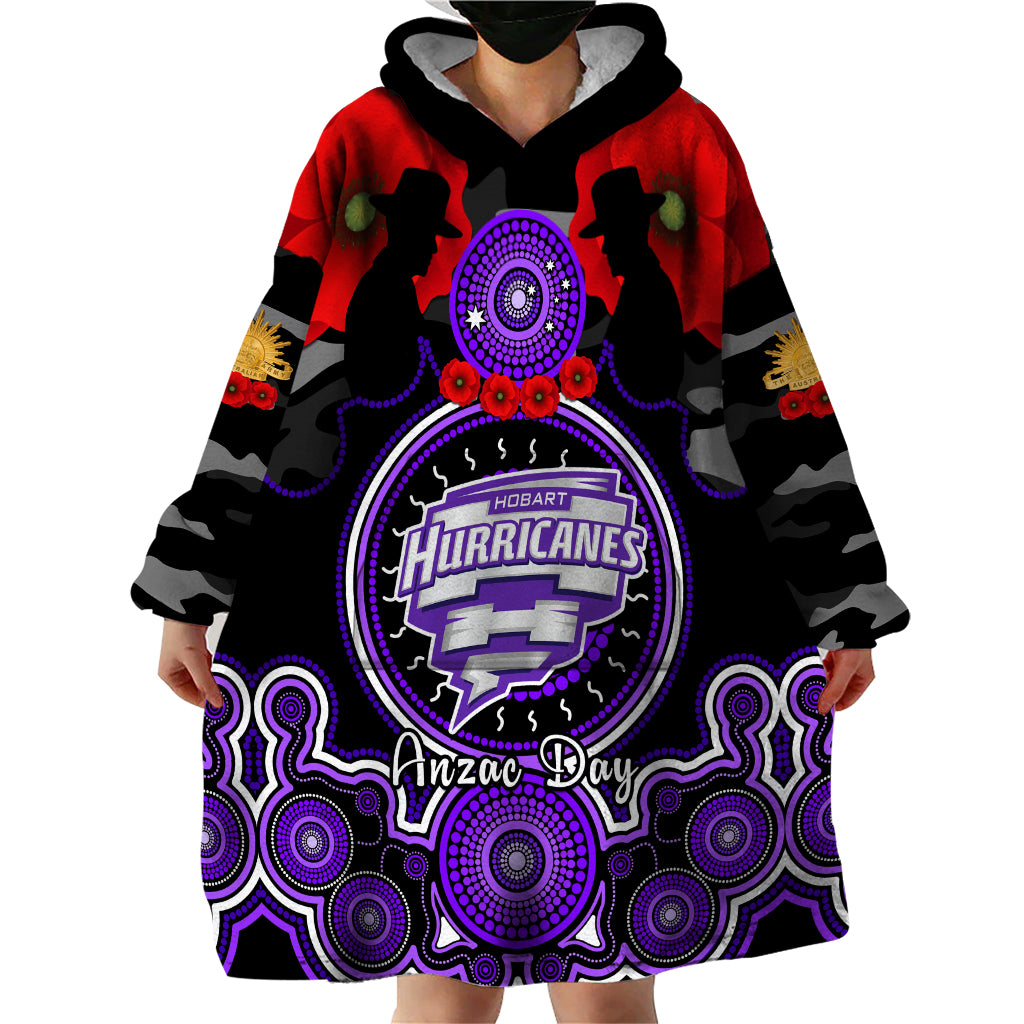 Hobart Hurricanes ANZAC 2024 Wearable Blanket Hoodie Lest We Forget Poppy Mix Camouflage - Vibe Hoodie Shop