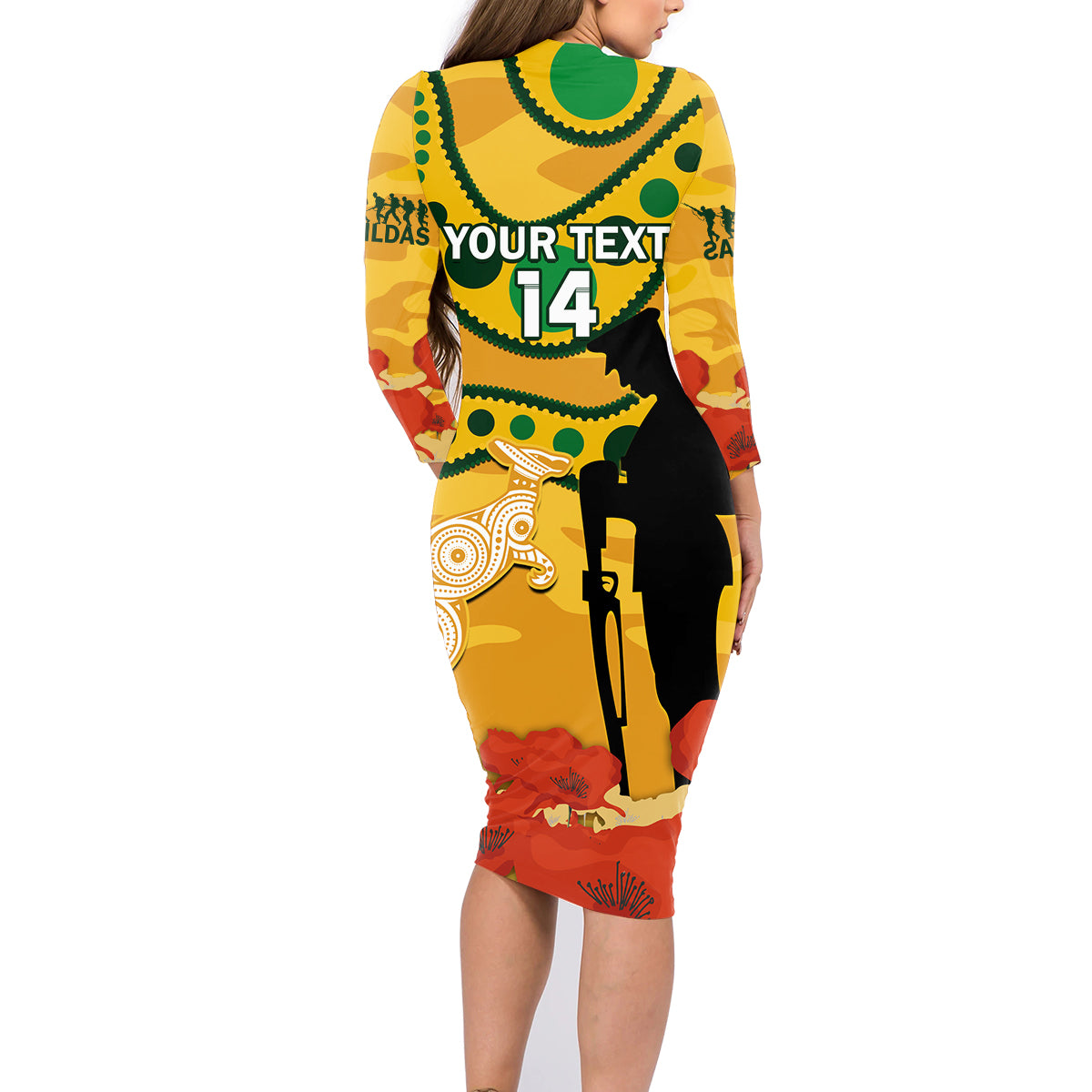 Custom Matildas ANZAC Day Family Matching Long Sleeve Bodycon Dress and Hawaiian Shirt Lest We Forget Poppies Mix Camouflage Gold