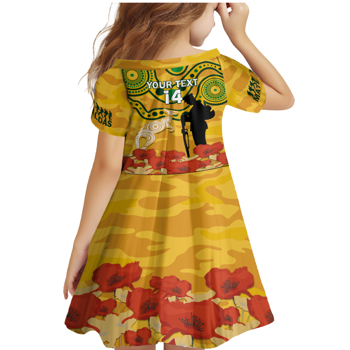 Custom Matildas ANZAC Day Family Matching Mermaid Dress and Hawaiian Shirt Lest We Forget Poppies Mix Camouflage Gold