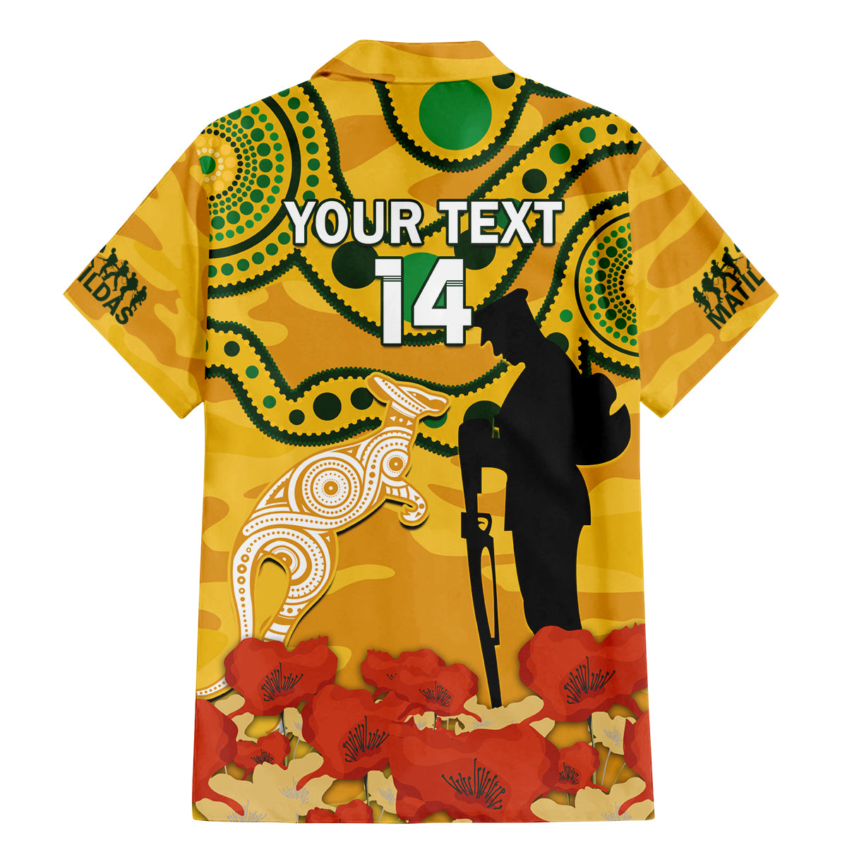 Custom Matildas ANZAC Day Family Matching Mermaid Dress and Hawaiian Shirt Lest We Forget Poppies Mix Camouflage Gold