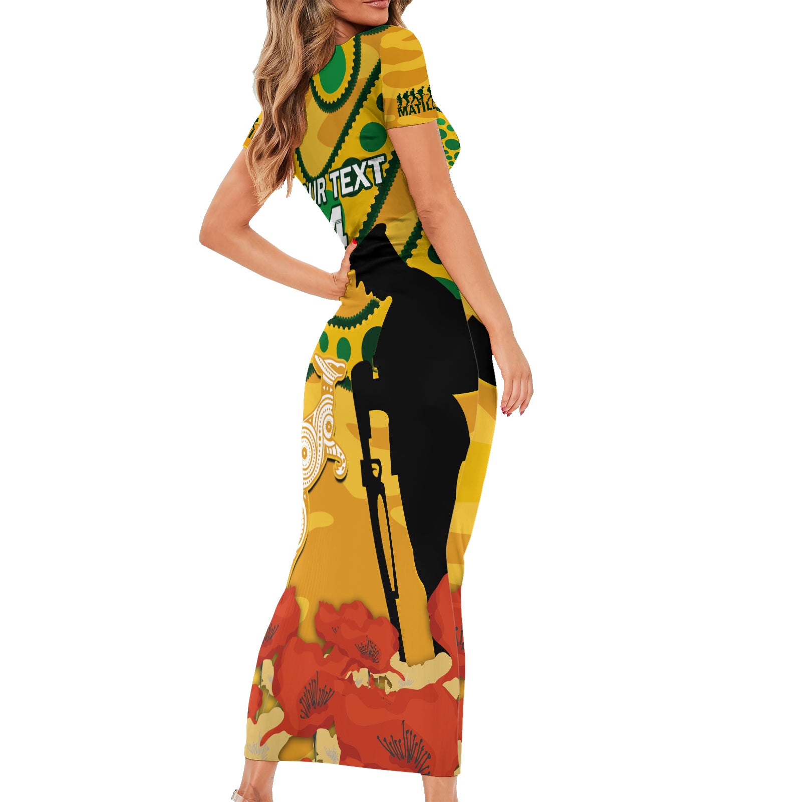 Custom Matildas ANZAC Day Family Matching Short Sleeve Bodycon Dress and Hawaiian Shirt Lest We Forget Poppies Mix Camouflage Gold