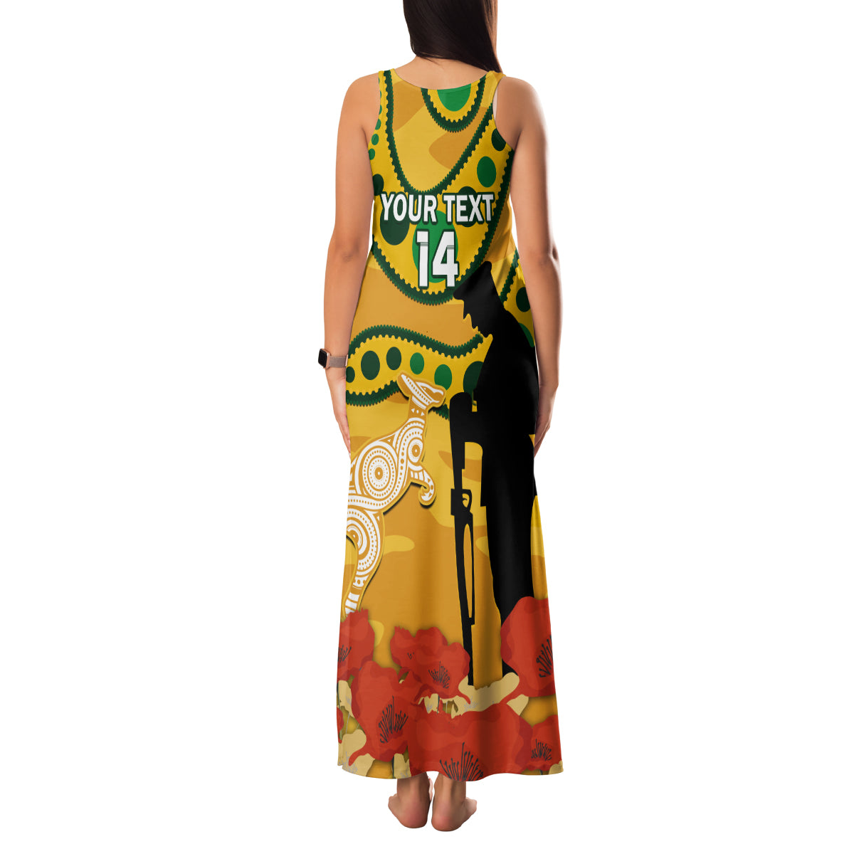 Custom Matildas ANZAC Day Family Matching Tank Maxi Dress and Hawaiian Shirt Lest We Forget Poppies Mix Camouflage Gold