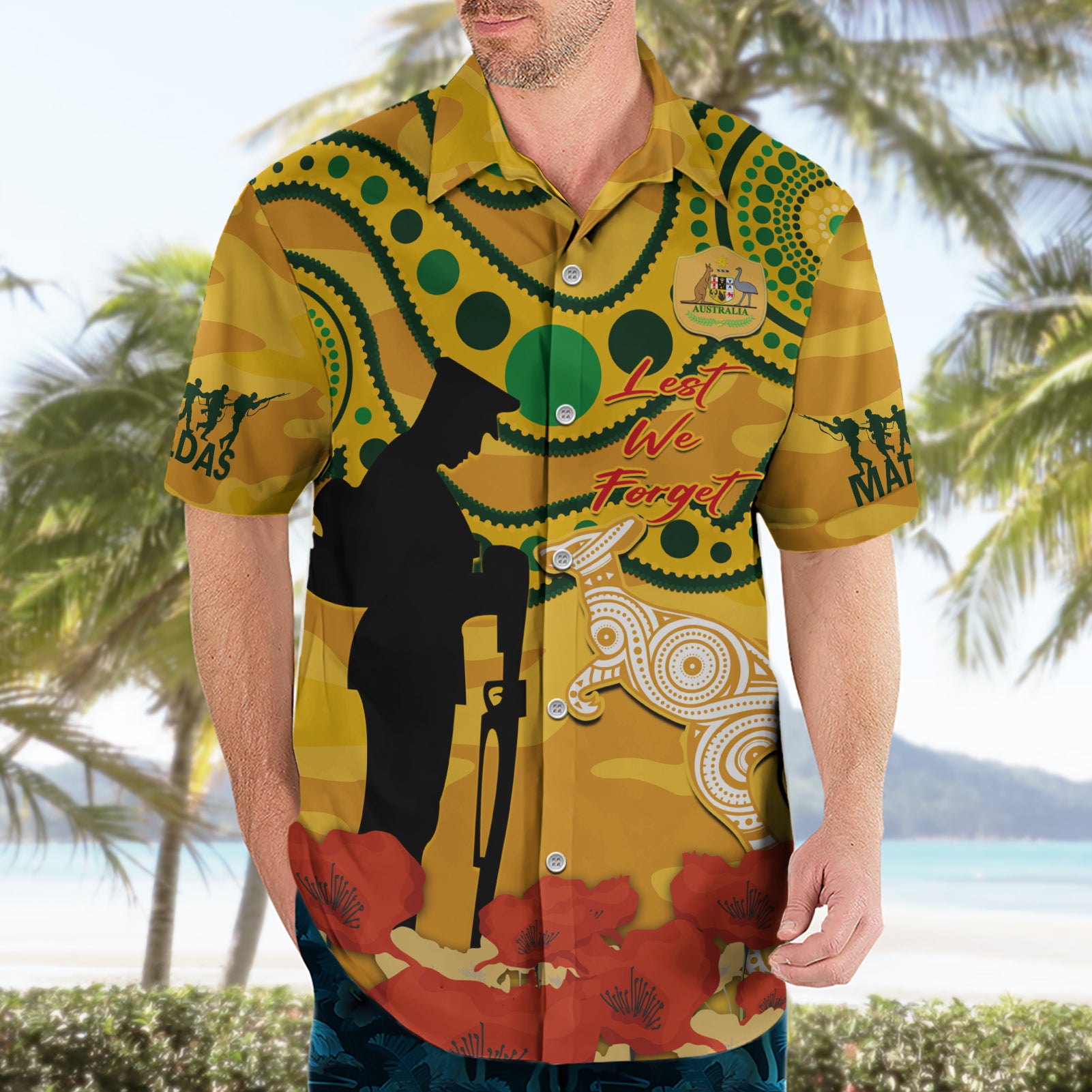 Custom Matildas ANZAC Day Hawaiian Shirt Lest We Forget Poppies Mix Camouflage Gold - Vibe Hoodie Shop