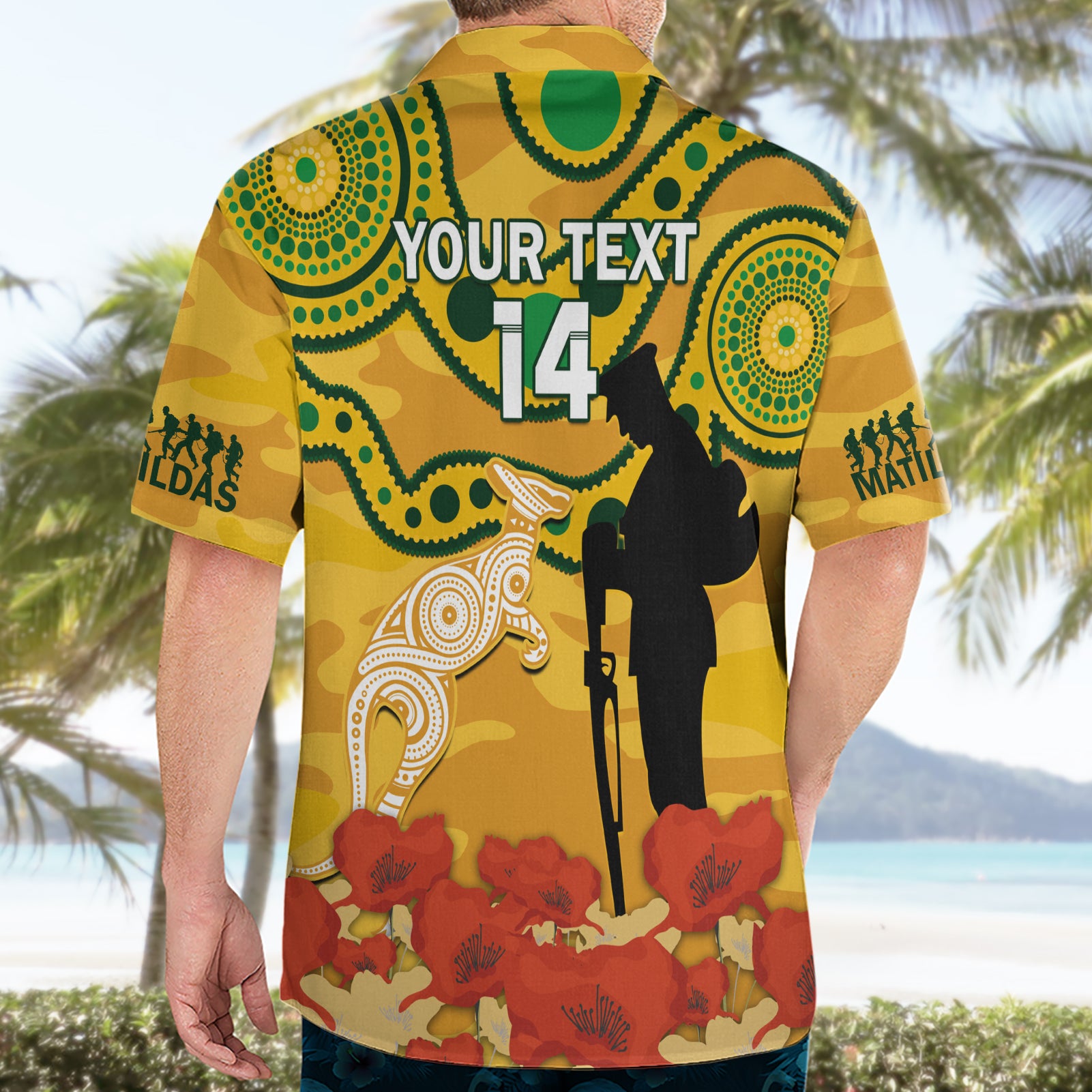 Custom Matildas ANZAC Day Hawaiian Shirt Lest We Forget Poppies Mix Camouflage Gold - Vibe Hoodie Shop