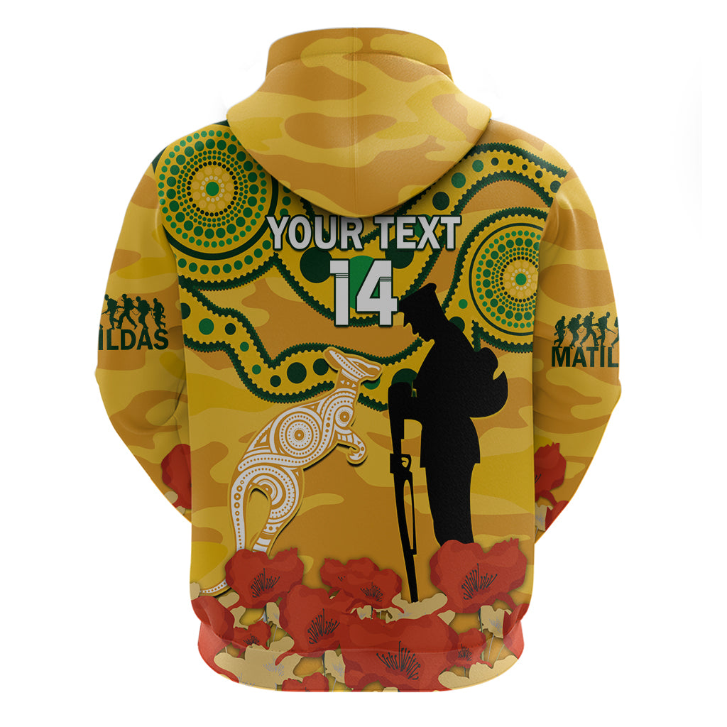 Custom Matildas ANZAC Day Hoodie Lest We Forget Poppies Mix Camouflage Gold - Vibe Hoodie Shop