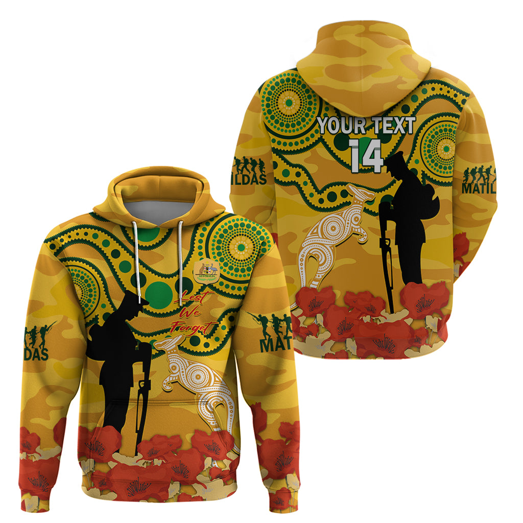 Custom Matildas ANZAC Day Hoodie Lest We Forget Poppies Mix Camouflage Gold - Vibe Hoodie Shop