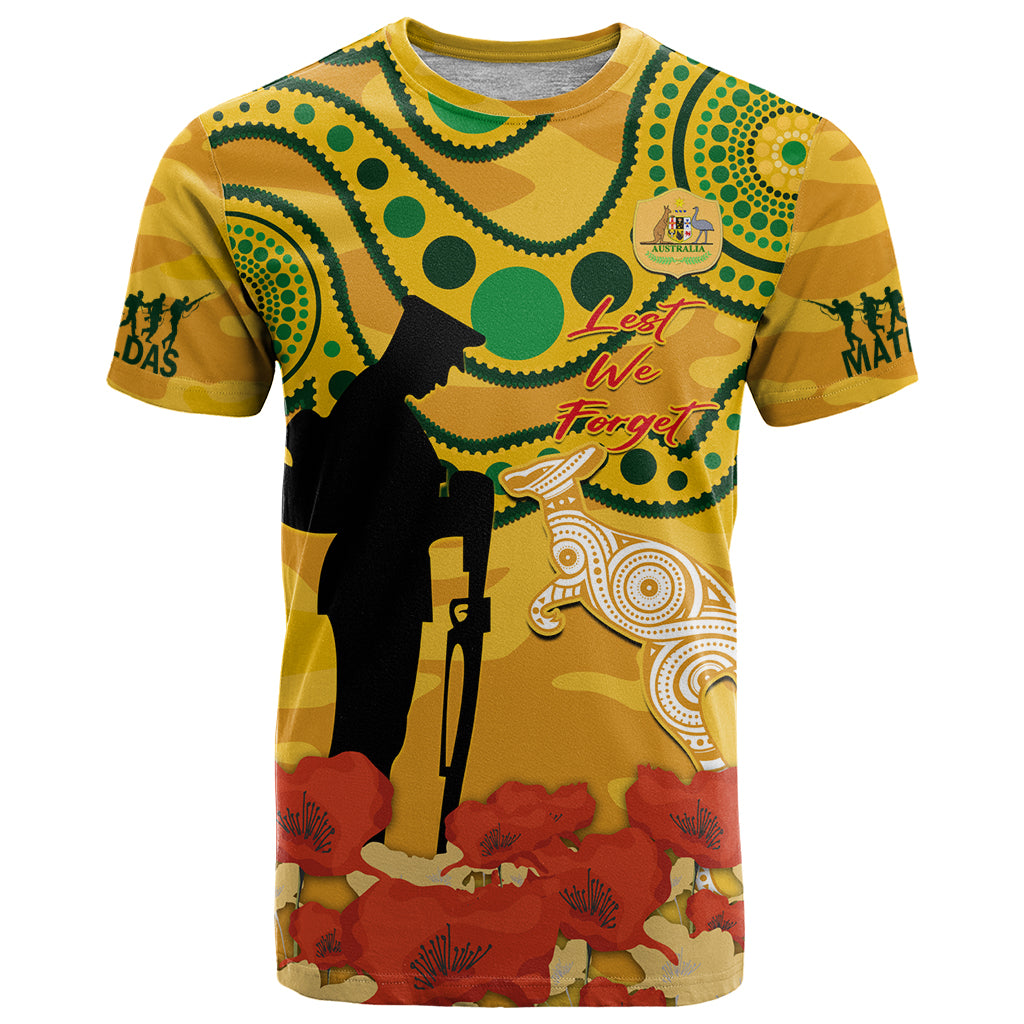 Custom Matildas ANZAC Day T Shirt Lest We Forget Poppies Mix Camouflage Gold - Vibe Hoodie Shop