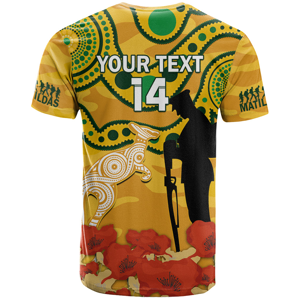 Custom Matildas ANZAC Day T Shirt Lest We Forget Poppies Mix Camouflage Gold - Vibe Hoodie Shop