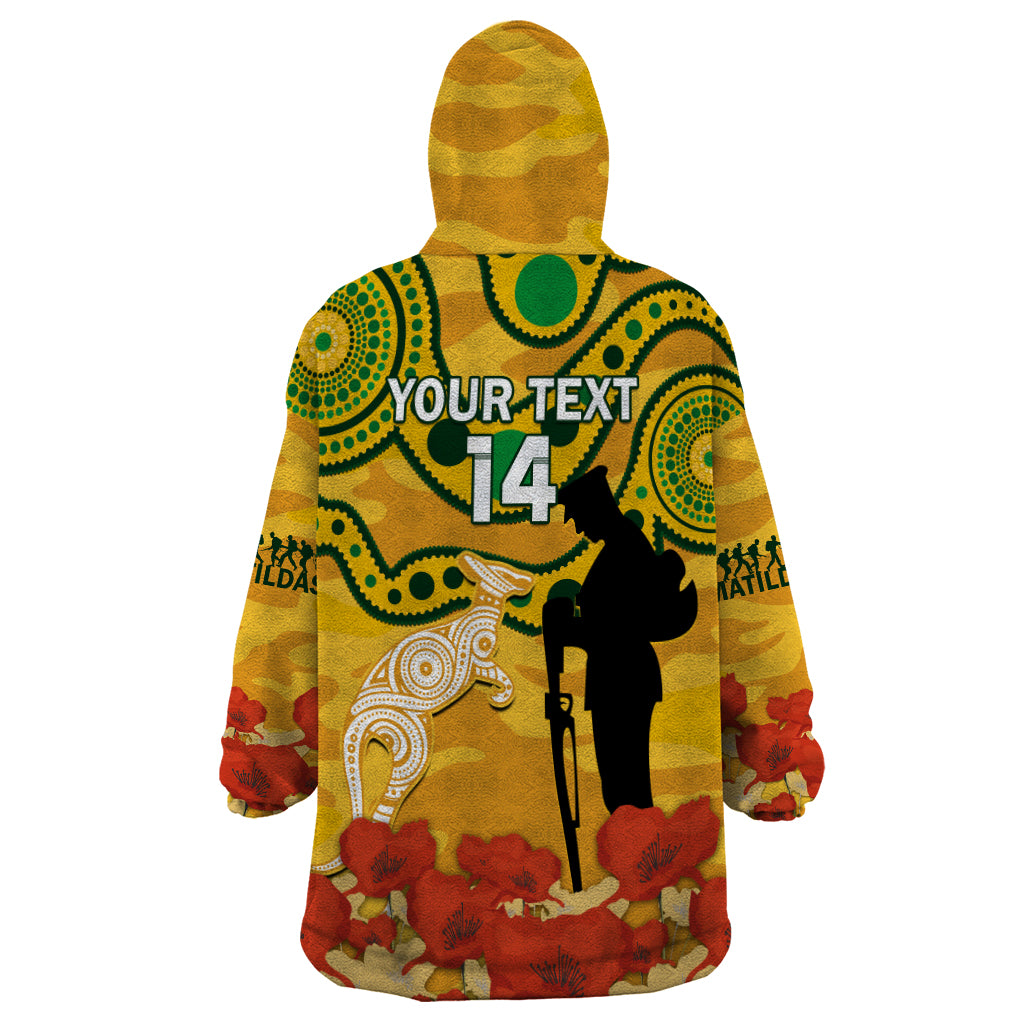 Custom Matildas ANZAC Day Wearable Blanket Hoodie Lest We Forget Poppies Mix Camouflage Gold - Vibe Hoodie Shop