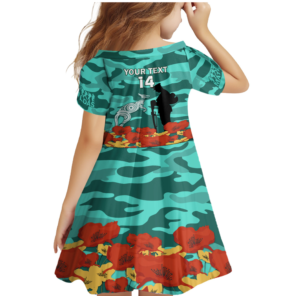 Custom Matildas ANZAC Day Family Matching Mermaid Dress and Hawaiian Shirt Lest We Forget Poppies Mix Camouflage Turquoise