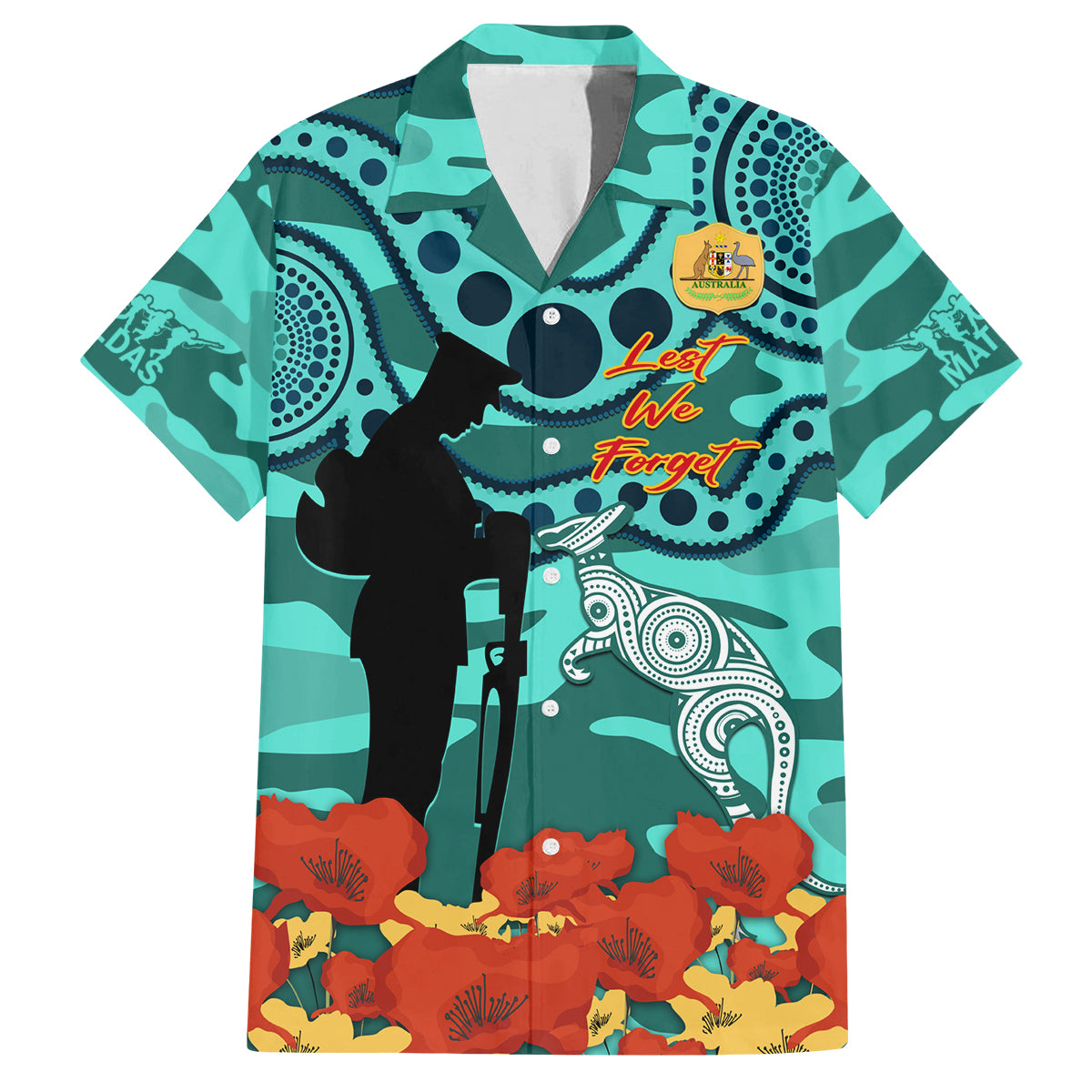 Custom Matildas ANZAC Day Family Matching Puletasi and Hawaiian Shirt Lest We Forget Poppies Mix Camouflage Turquoise