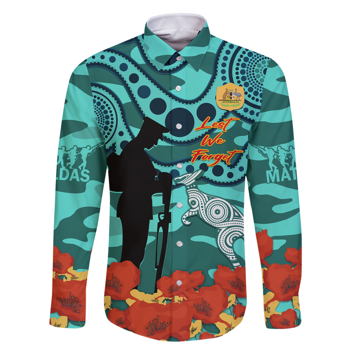 Custom Matildas ANZAC Day Family Matching Puletasi and Hawaiian Shirt Lest We Forget Poppies Mix Camouflage Turquoise