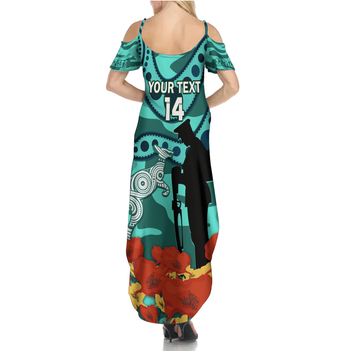 Custom Matildas ANZAC Day Family Matching Summer Maxi Dress and Hawaiian Shirt Lest We Forget Poppies Mix Camouflage Turquoise