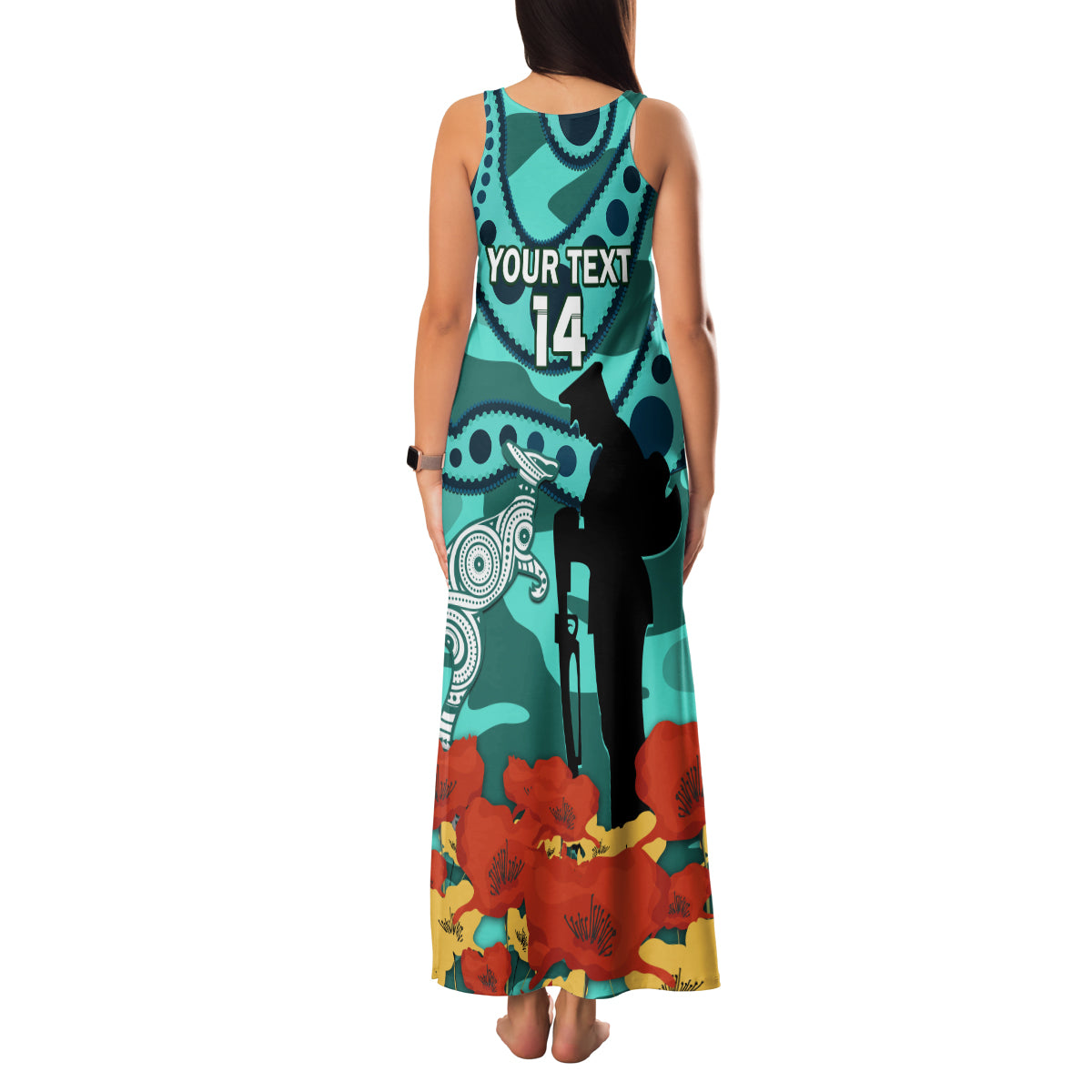 Custom Matildas ANZAC Day Family Matching Tank Maxi Dress and Hawaiian Shirt Lest We Forget Poppies Mix Camouflage Turquoise