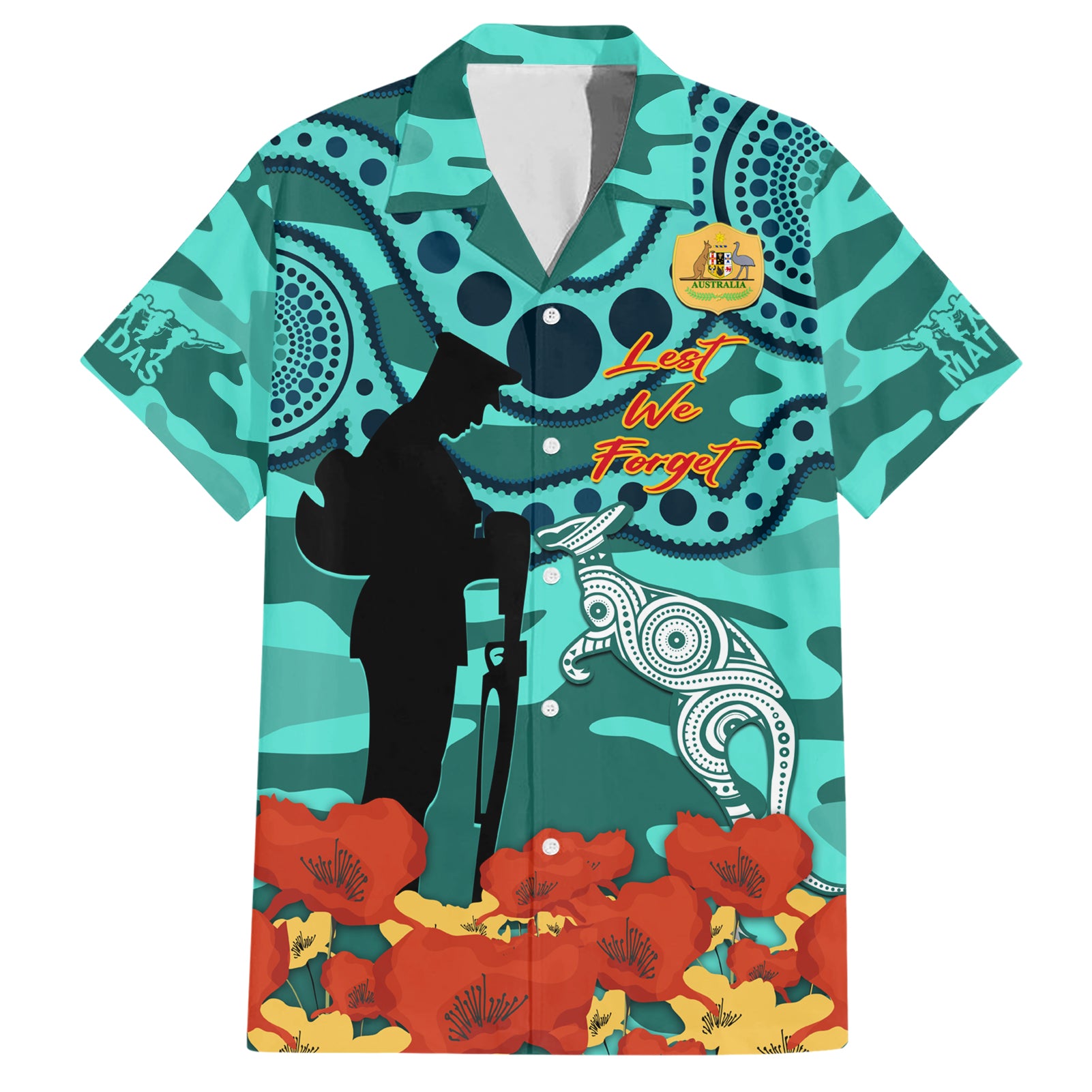 Custom Matildas ANZAC Day Hawaiian Shirt Lest We Forget Poppies Mix Camouflage Turquoise - Vibe Hoodie Shop