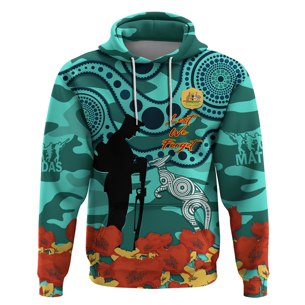 Custom Matildas ANZAC Day Hoodie Lest We Forget Poppies Mix Camouflage Turquoise - Vibe Hoodie Shop
