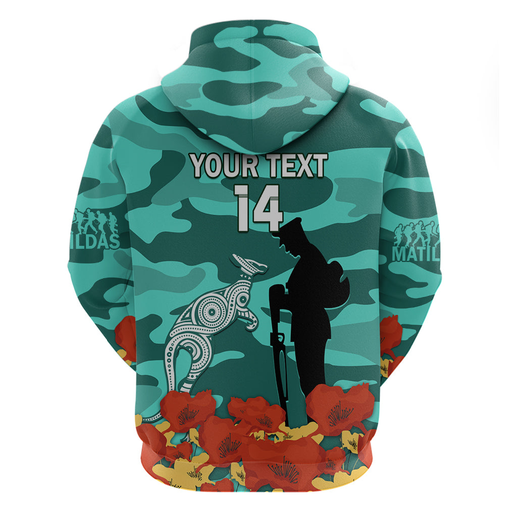 Custom Matildas ANZAC Day Hoodie Lest We Forget Poppies Mix Camouflage Turquoise - Vibe Hoodie Shop