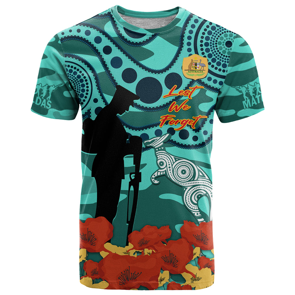 Custom Matildas ANZAC Day T Shirt Lest We Forget Poppies Mix Camouflage Turquoise - Vibe Hoodie Shop