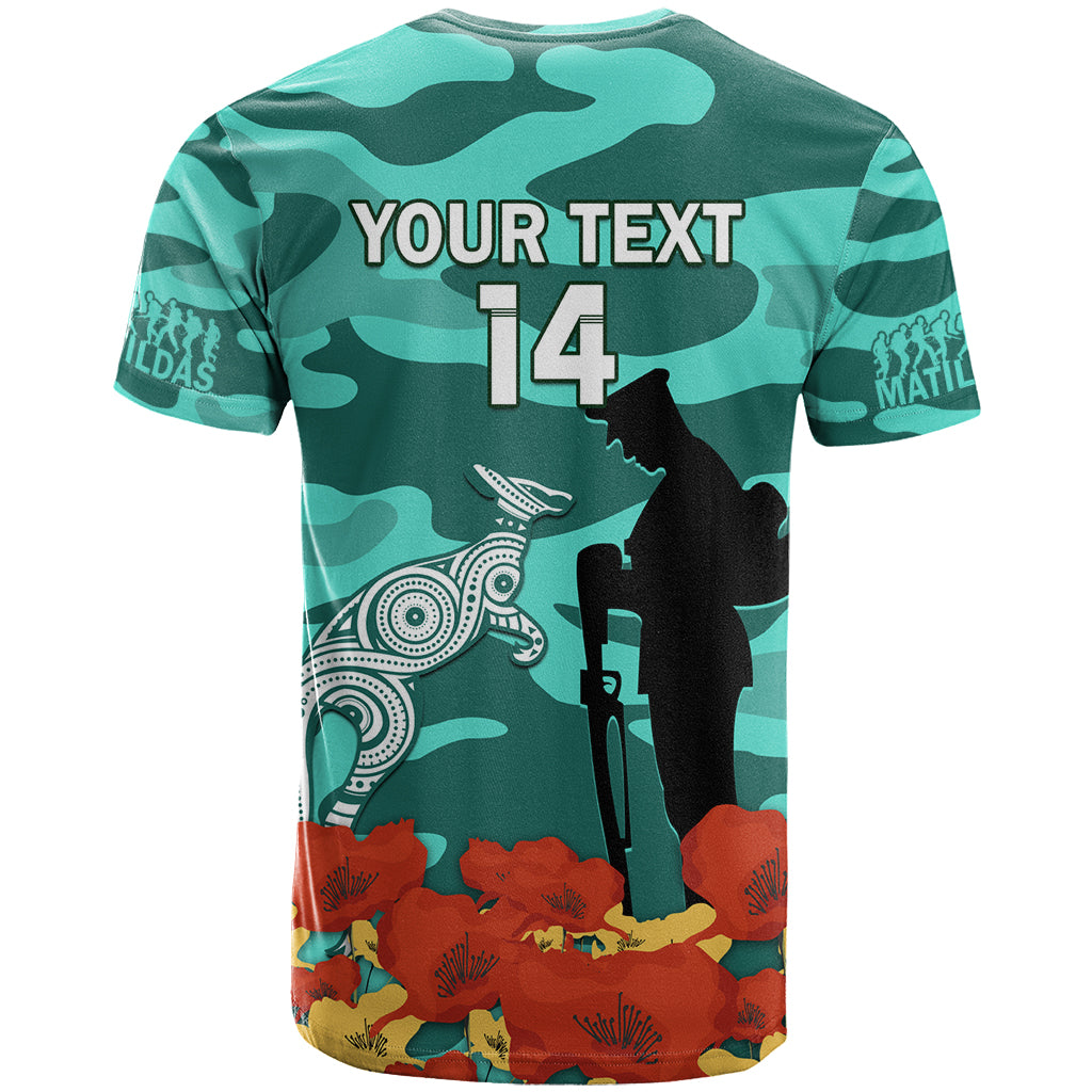 Custom Matildas ANZAC Day T Shirt Lest We Forget Poppies Mix Camouflage Turquoise - Vibe Hoodie Shop