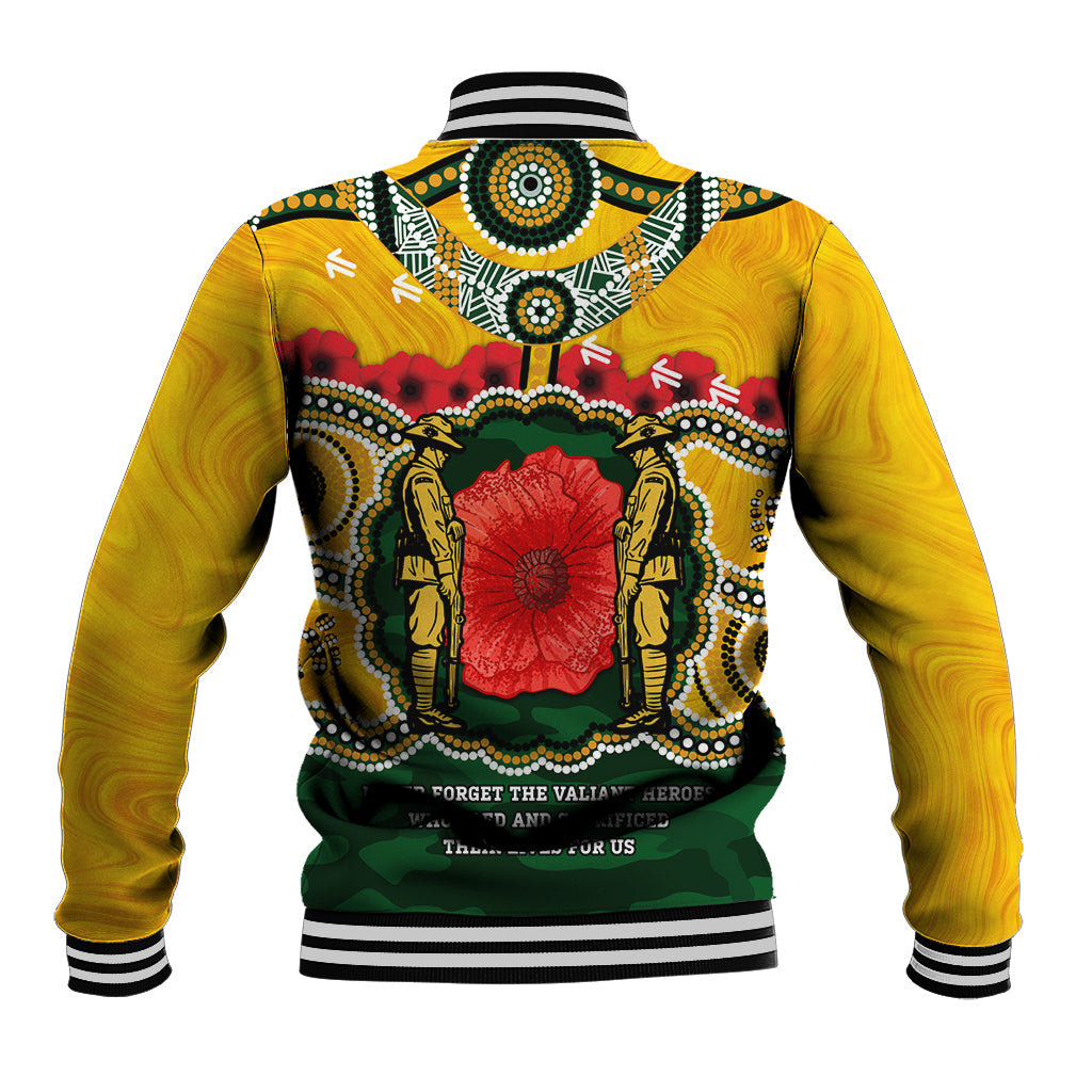Matildas ANZAC Day 2024 Baseball Jacket Australian Army We Will Remember Them Aboriginal Art - Vibe Hoodie Shop
