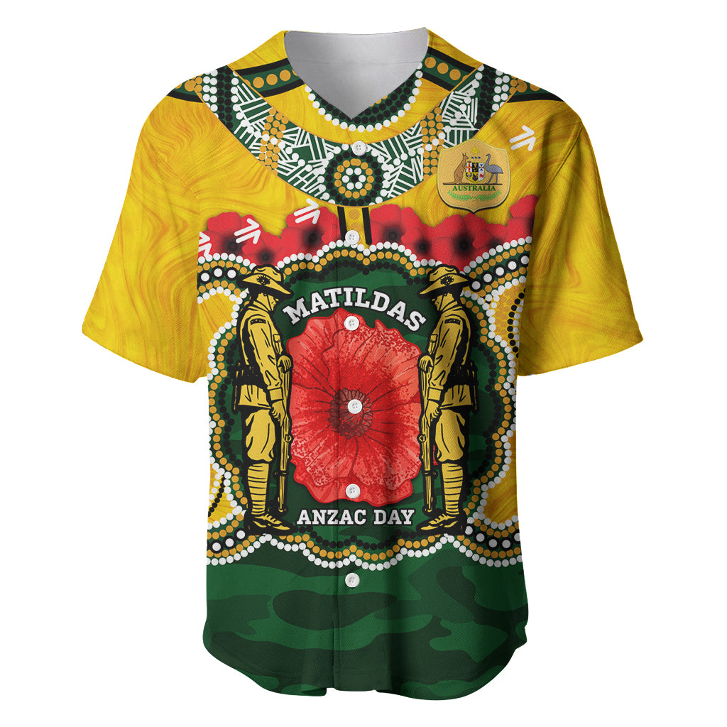 Matildas ANZAC Day 2024 Baseball Jersey Australian Army We Will Remember Them Aboriginal Art - Vibe Hoodie Shop