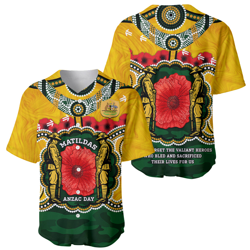 Matildas ANZAC Day 2024 Baseball Jersey Australian Army We Will Remember Them Aboriginal Art - Vibe Hoodie Shop