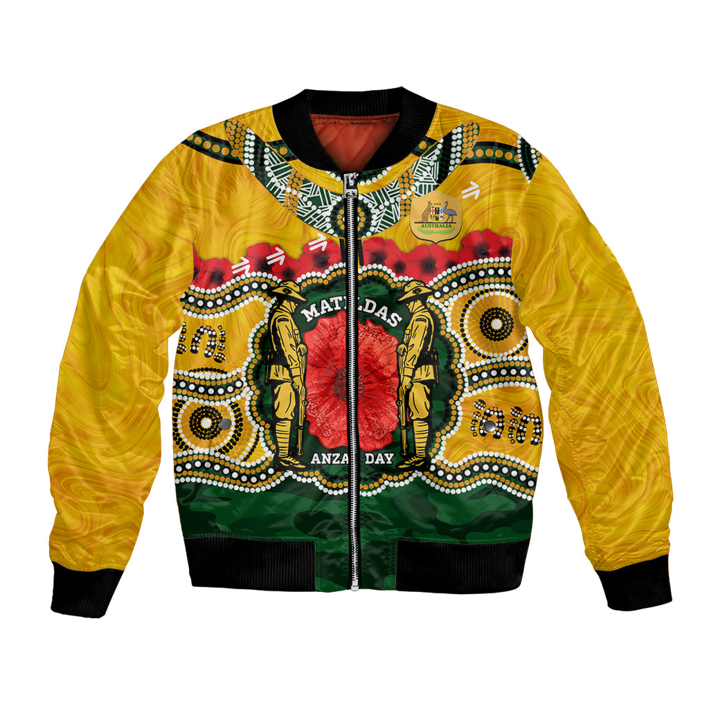 Matildas ANZAC Day 2024 Bomber Jacket Australian Army We Will Remember Them Aboriginal Art - Vibe Hoodie Shop