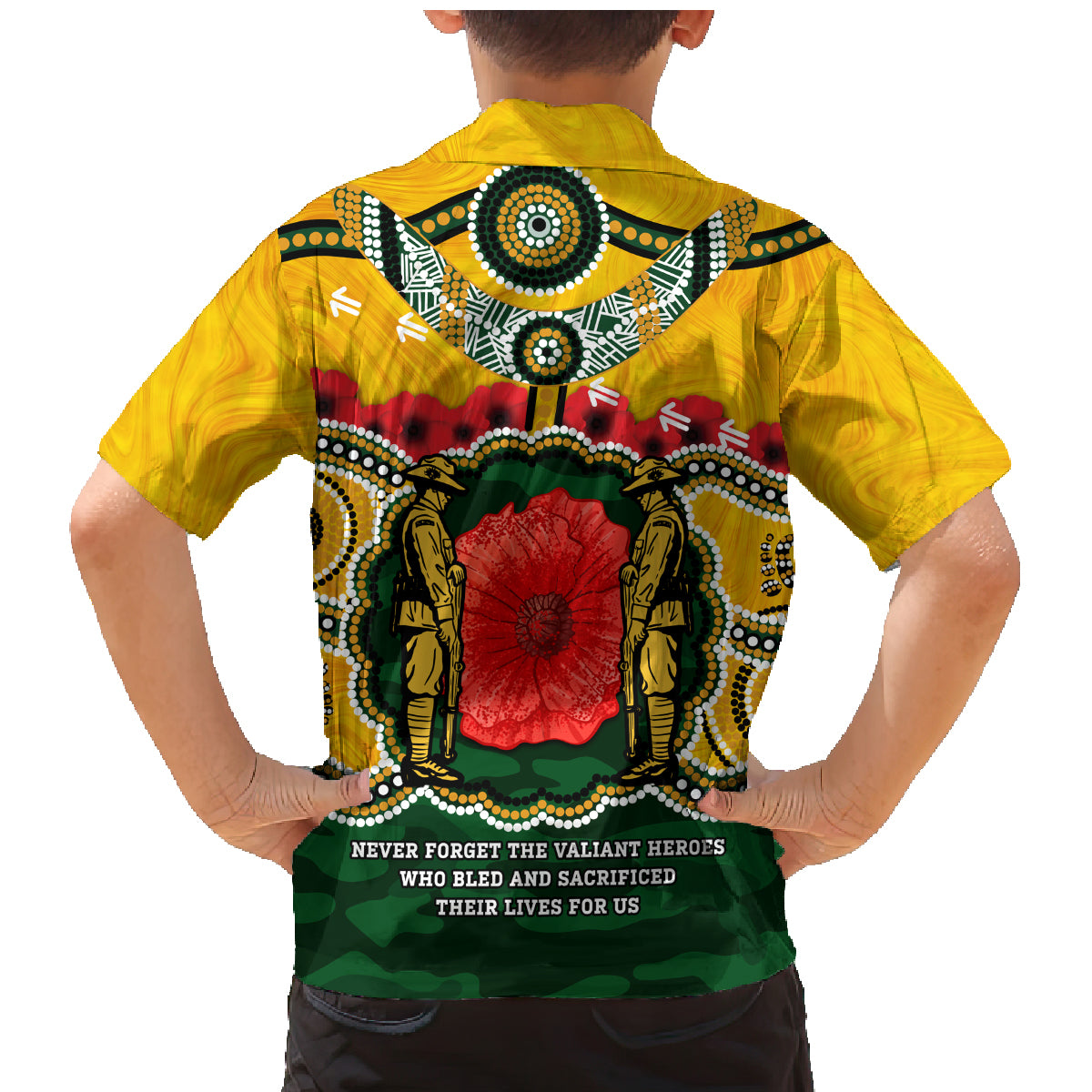 Matildas ANZAC Day 2024 Family Matching Mermaid Dress and Hawaiian Shirt Australian Army We Will Remember Them Aboriginal Art
