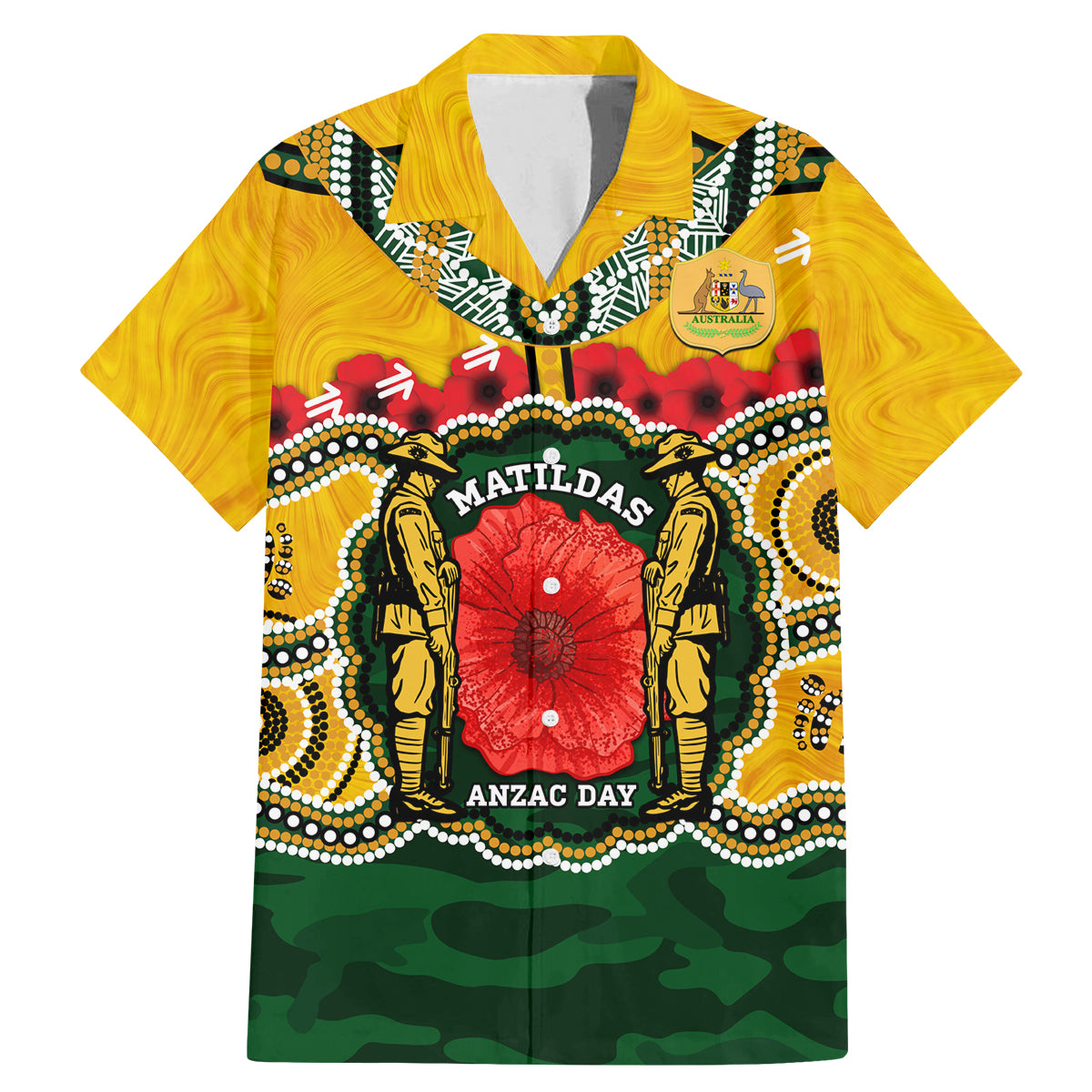 Matildas ANZAC Day 2024 Family Matching Mermaid Dress and Hawaiian Shirt Australian Army We Will Remember Them Aboriginal Art