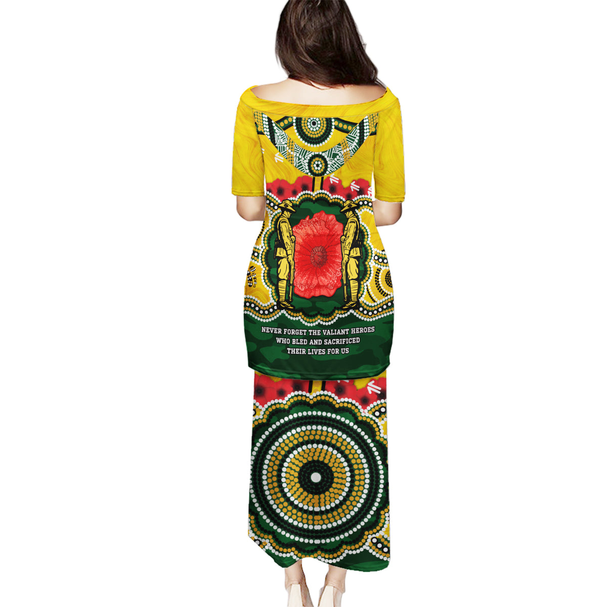 Matildas ANZAC Day 2024 Family Matching Puletasi and Hawaiian Shirt Australian Army We Will Remember Them Aboriginal Art