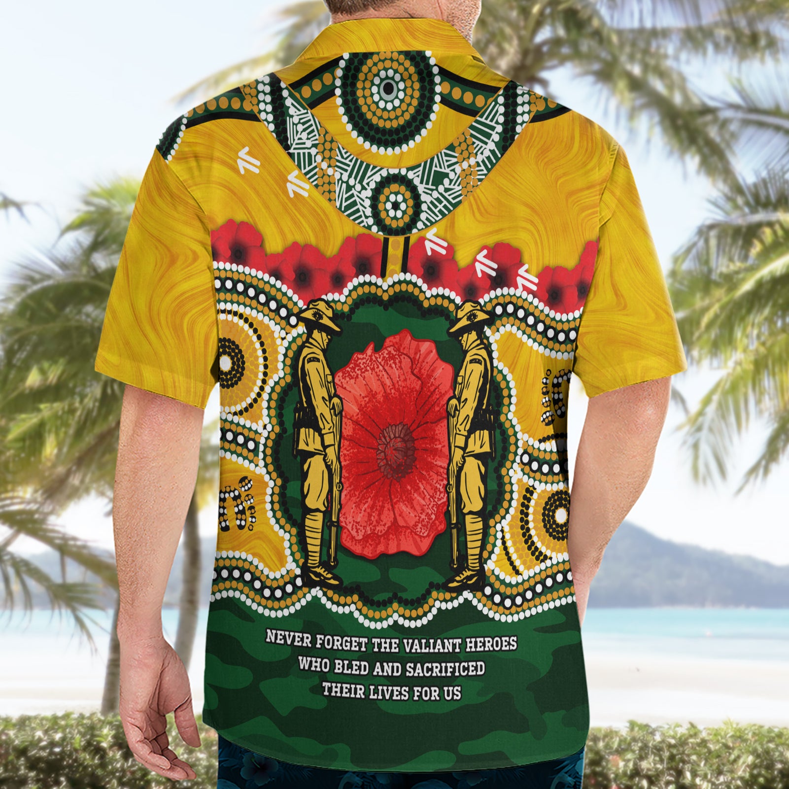 Matildas ANZAC Day 2024 Hawaiian Shirt Australian Army We Will Remember Them Aboriginal Art - Vibe Hoodie Shop