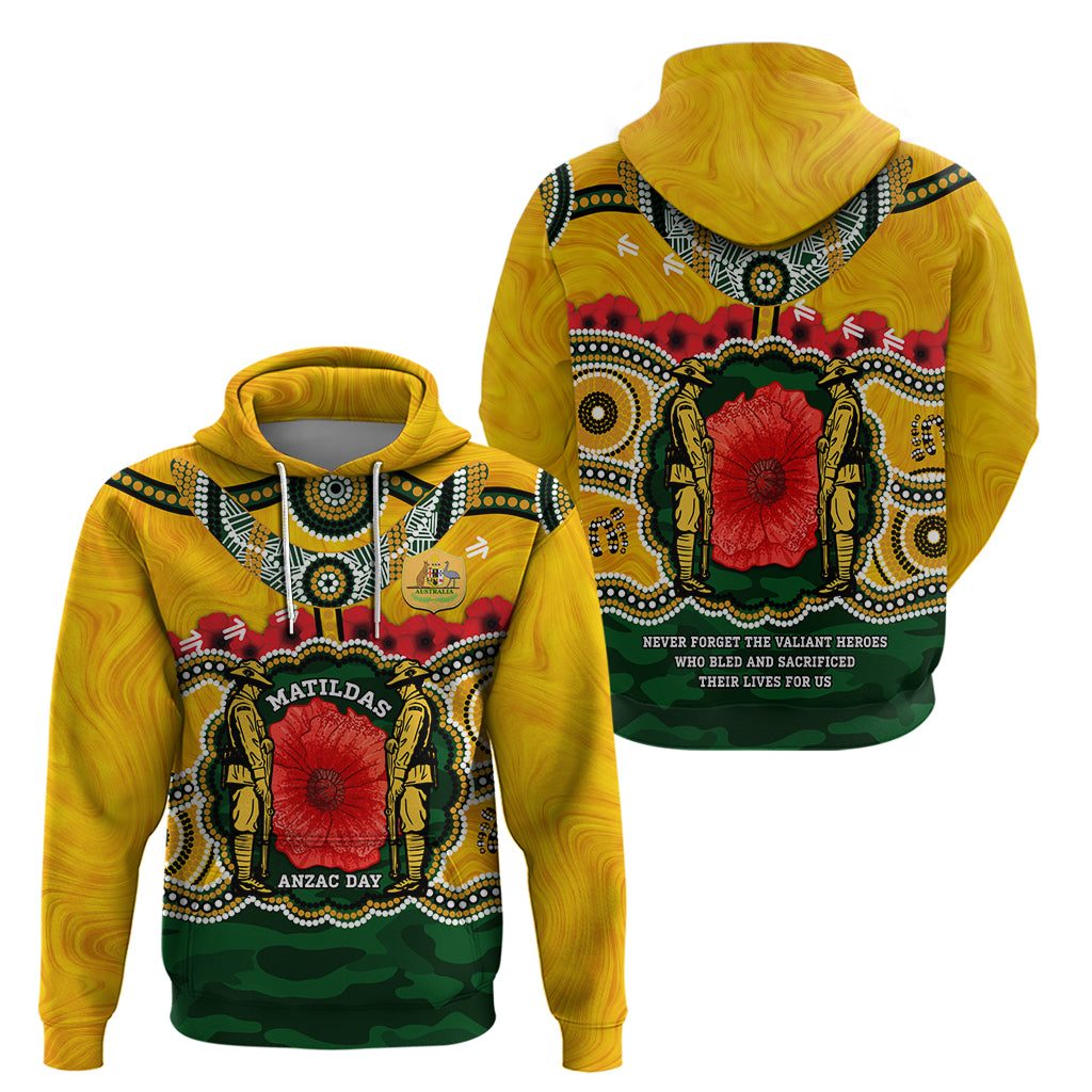 Matildas ANZAC Day 2024 Hoodie Australian Army We Will Remember Them Aboriginal Art - Vibe Hoodie Shop