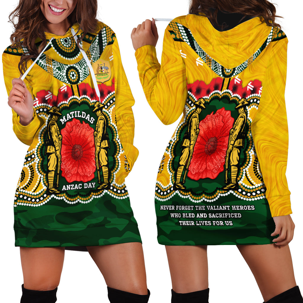 Matildas ANZAC Day 2024 Hoodie Dress Australian Army We Will Remember Them Aboriginal Art - Vibe Hoodie Shop